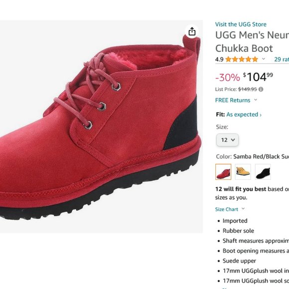 UGG neumel classic suede sheepskin chukka boots mens size 12 Navy winter boots - Picture 3 of 9